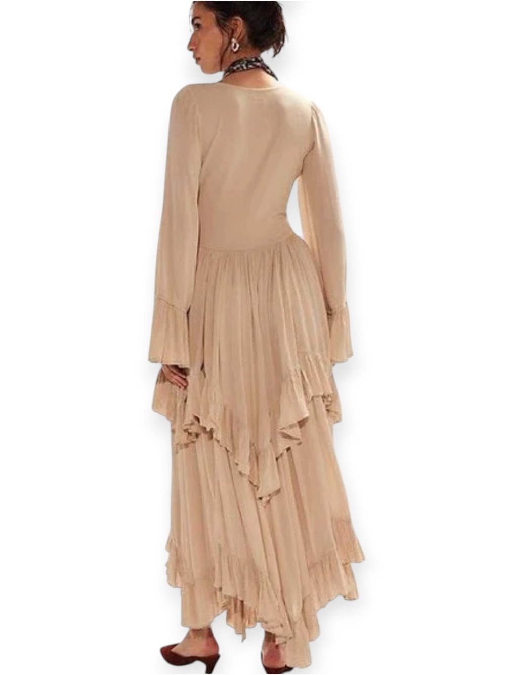 Free People Mamacita Ethereal Billowy Ruffle Tiered Fairy Hem Maxi Dress Med NWT - Picture 2 of 12